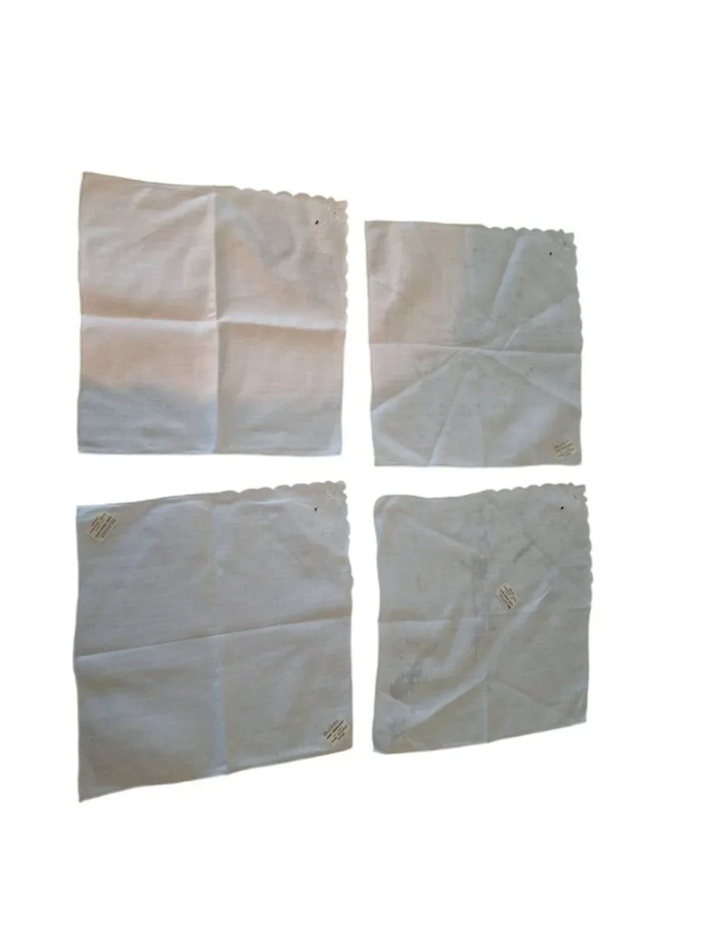 Vintage Portugal Hand Embroidered Linen Napkins Scalloped Cottagecore Set